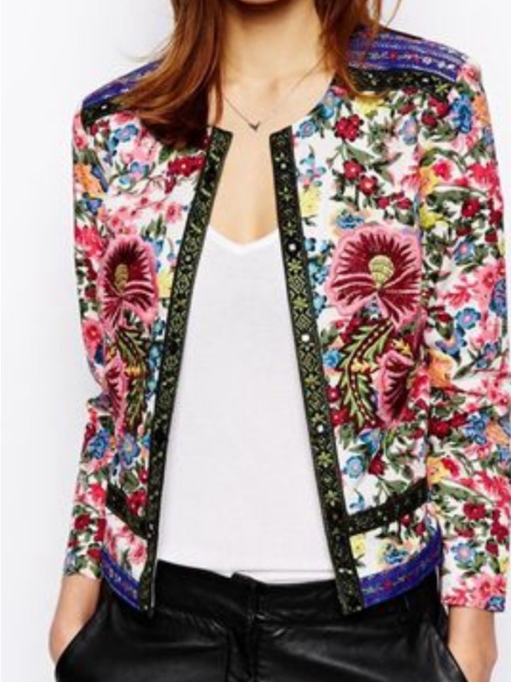Goodnight Macaroon Multicolor Floral Embroidered Open Jacket
